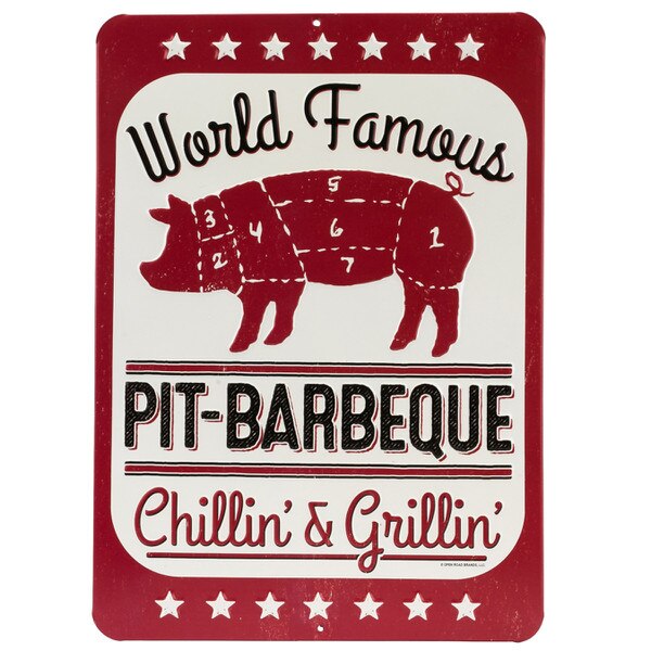 World Famous Pit Barbeque Embossed Metal Sign | Open Road Brands | Shop-ORB