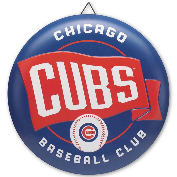 Chicago Cubs Baseball Club Waving Banner Round Button Metal Sign | Open ...